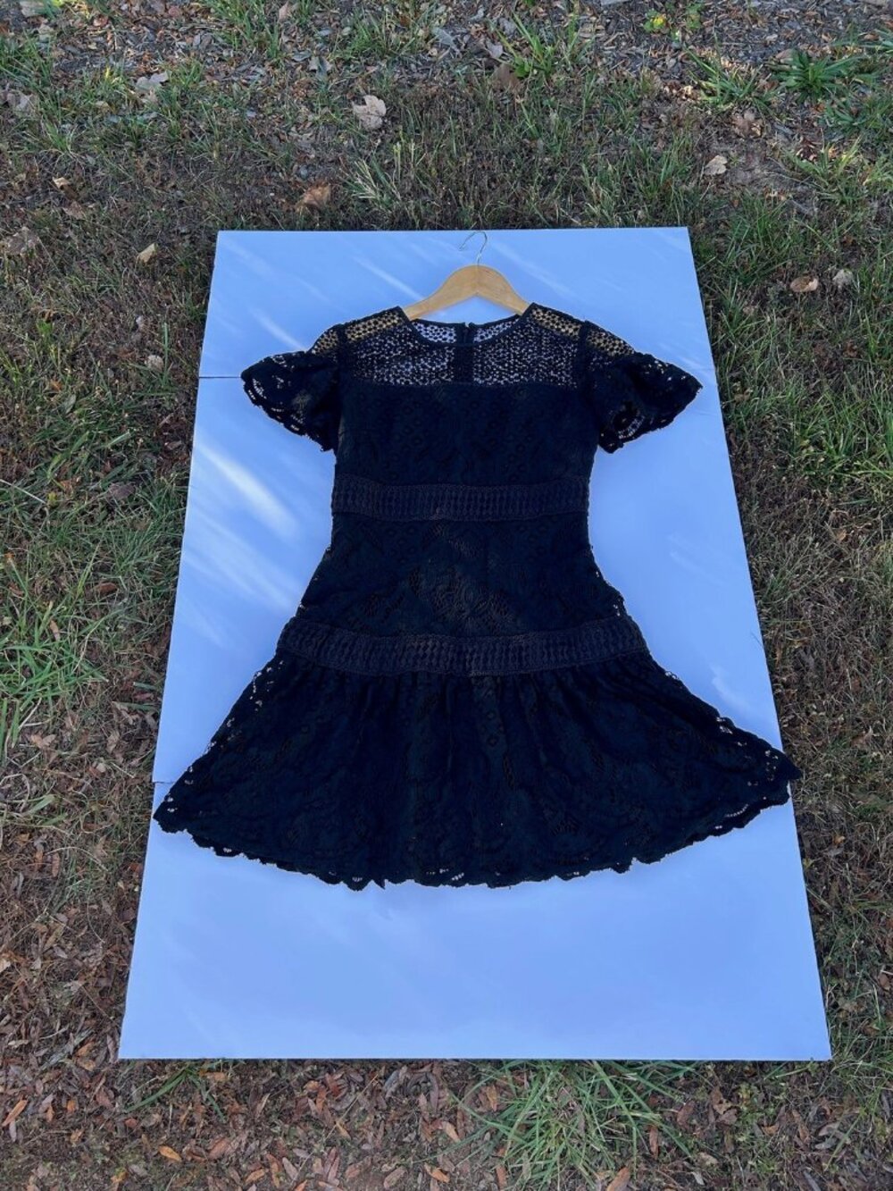 Black Crochet Lace Flutter Sleeve Dress
